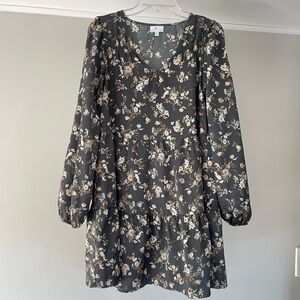 NWOT - Black/gray with brown, tan, white, blue floral print Dress